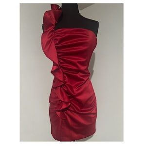 Faviana red satin mini dress